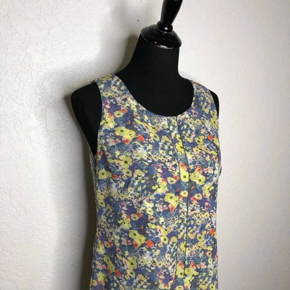 Cabi Positano yellow blue white floral sleeveless top size Extra Small XS #5041